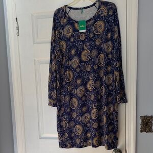 Celestial Print Long Sleeve Pajama Dress